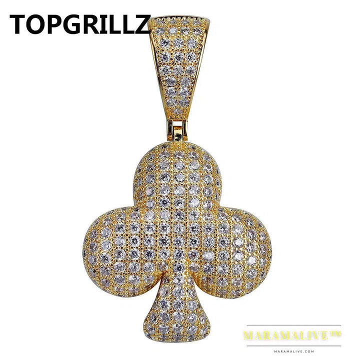 Hip Hop Poker Heart Necklace & Pendant With 4mm Tennis Chain Gold Silver Color Iced Out Cubic Zircon Men's Jewelry Gifts