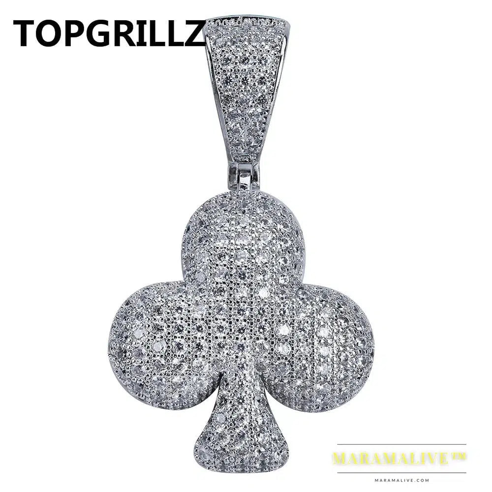 Hip Hop Poker Heart Necklace & Pendant With 4mm Tennis Chain Gold Silver Color Iced Out Cubic Zircon Men's Jewelry Gifts