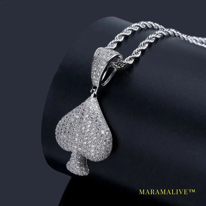 Hip Hop Poker Heart Necklace & Pendant With 4mm Tennis Chain Gold Silver Color Iced Out Cubic Zircon Men's Jewelry Gifts