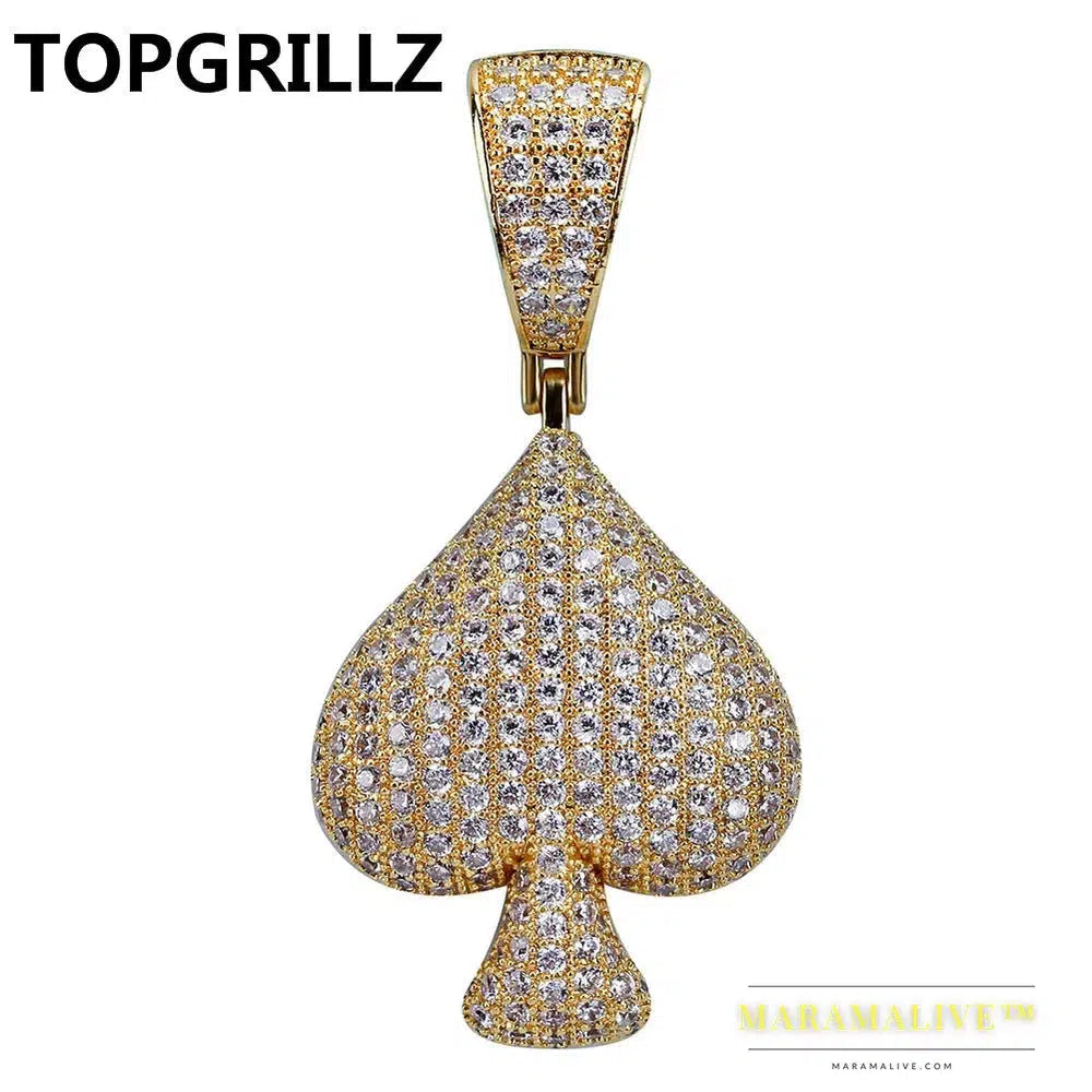 Hip Hop Poker Heart Necklace & Pendant With 4mm Tennis Chain Gold Silver Color Iced Out Cubic Zircon Men's Jewelry Gifts