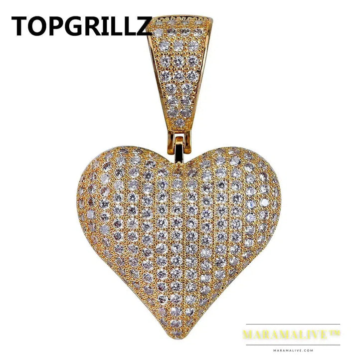 Hip Hop Poker Heart Necklace & Pendant With 4mm Tennis Chain Gold Silver Color Iced Out Cubic Zircon Men's Jewelry Gifts