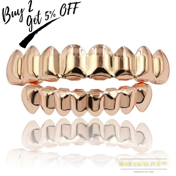 Hip Hop Teeth Grillz Set Gold Silver Color Top & Bottom Body Jewelry Punk Cosplay Party Tooth Grills Gifts