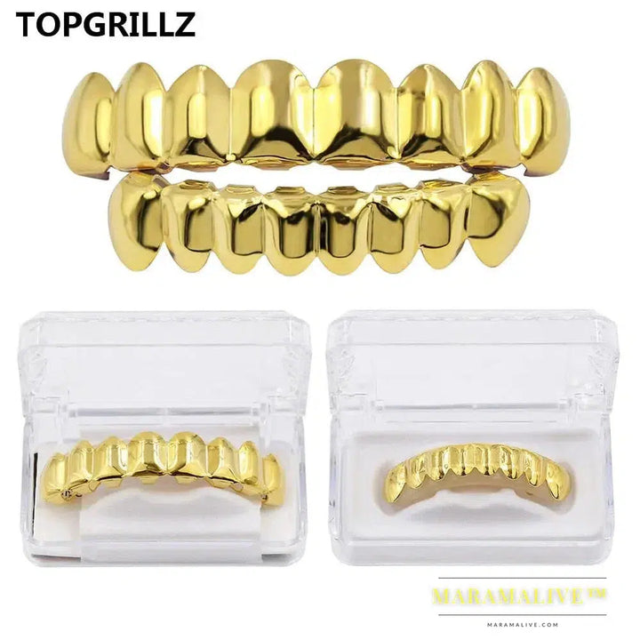 Hip Hop Teeth Grillz Set Gold Silver Color Top & Bottom Body Jewelry Punk Cosplay Party Tooth Grills Gifts