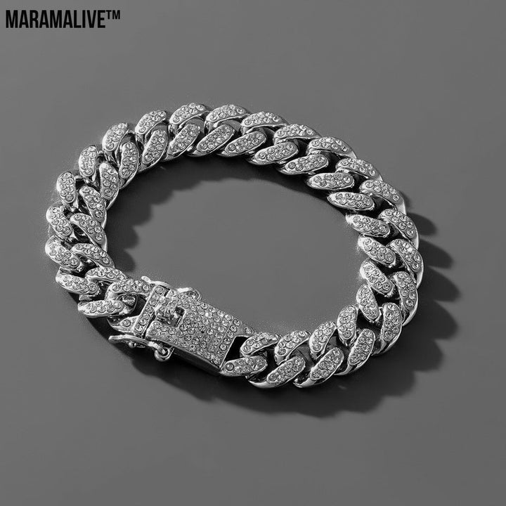 Hip Hop Trend Full Diamond Cuban Link Chain Men's Bracelet