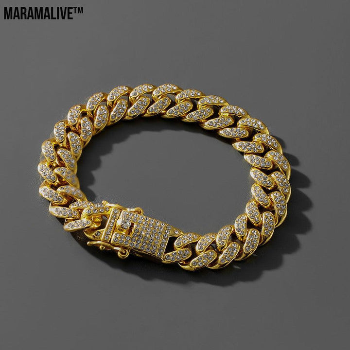 Hip Hop Trend Full Diamond Cuban Link Chain Men's Bracelet