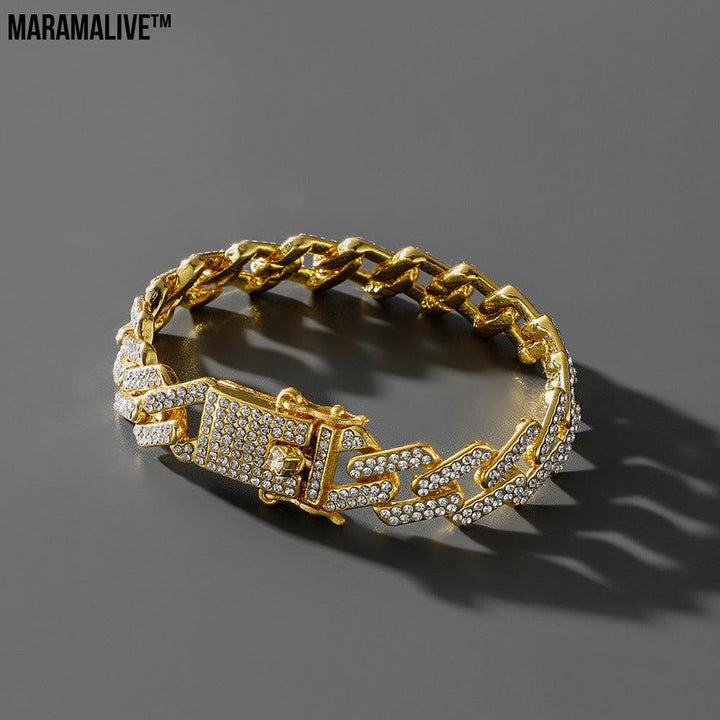 Hip Hop Trend Full Diamond Cuban Link Chain Men's Bracelet