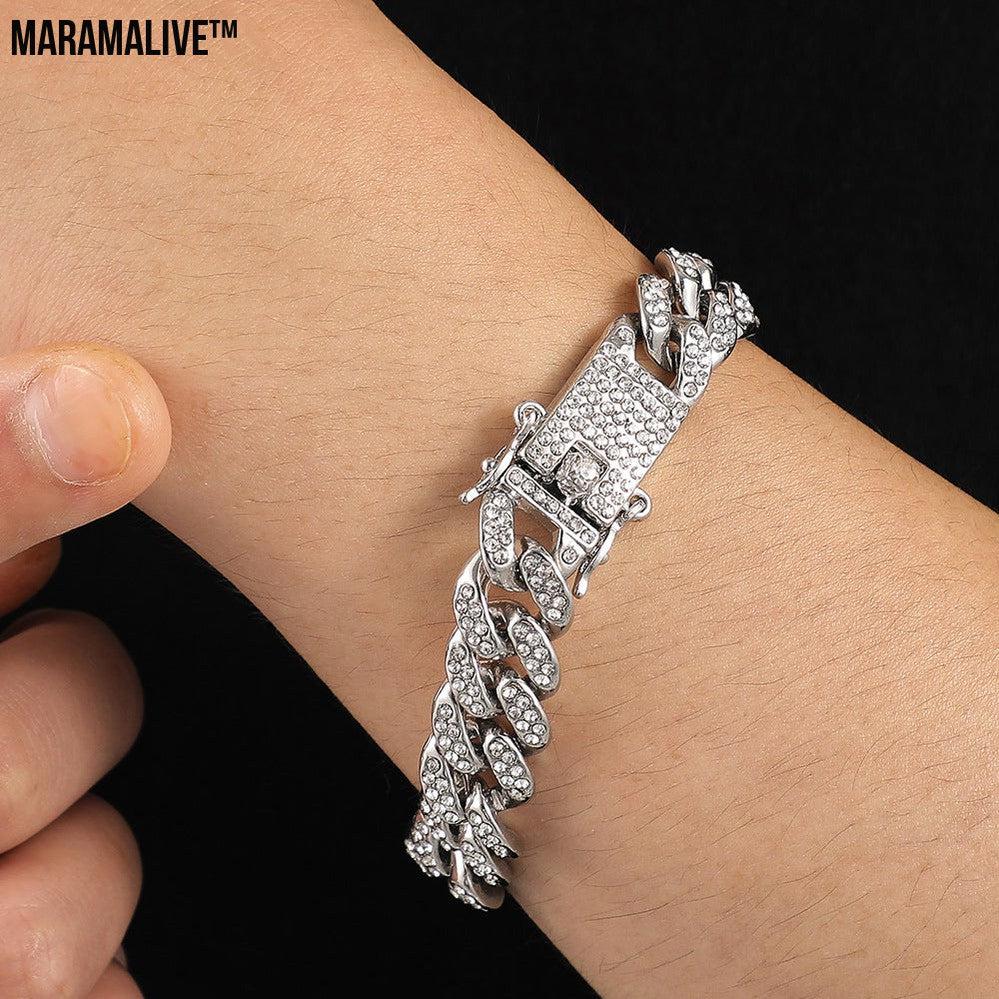 Hip Hop Trend Full Diamond Cuban Link Chain Men's Bracelet