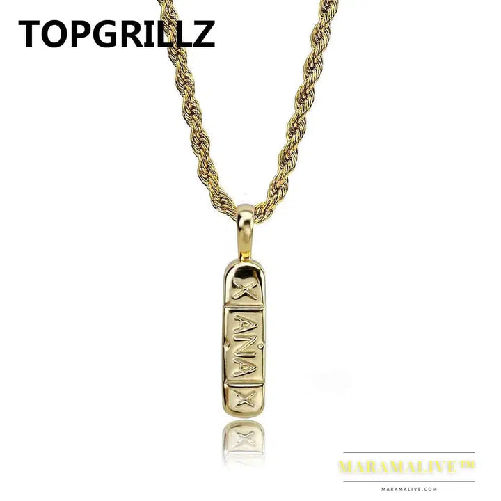 Hip Hop Trendy Jewelry Gold Color Brass Xanax Pill Pendant Necklace Charm For Women Men With 24" 30" Rope Chain