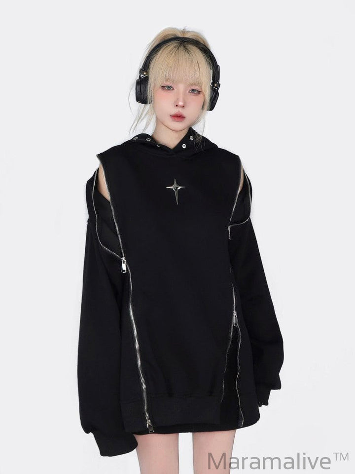 Hollow Out Shoulder-baring Hoodie Coat