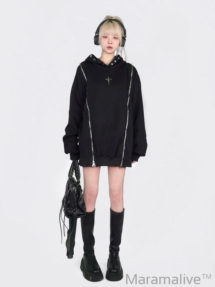 Hollow Out Shoulder-baring Hoodie Coat