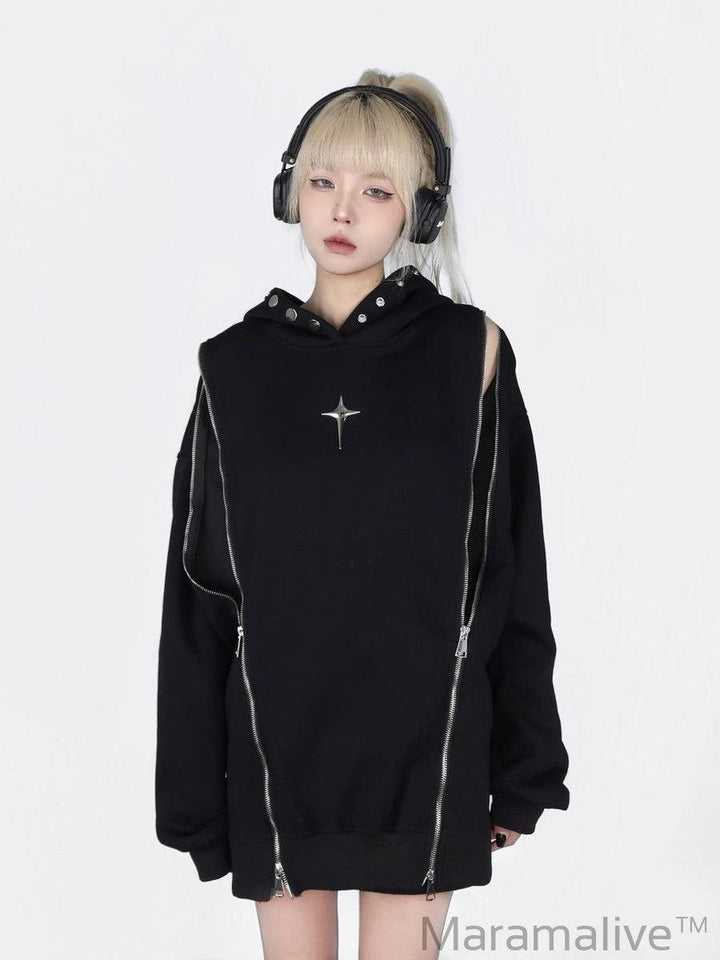 Hollow Out Shoulder-baring Hoodie Coat