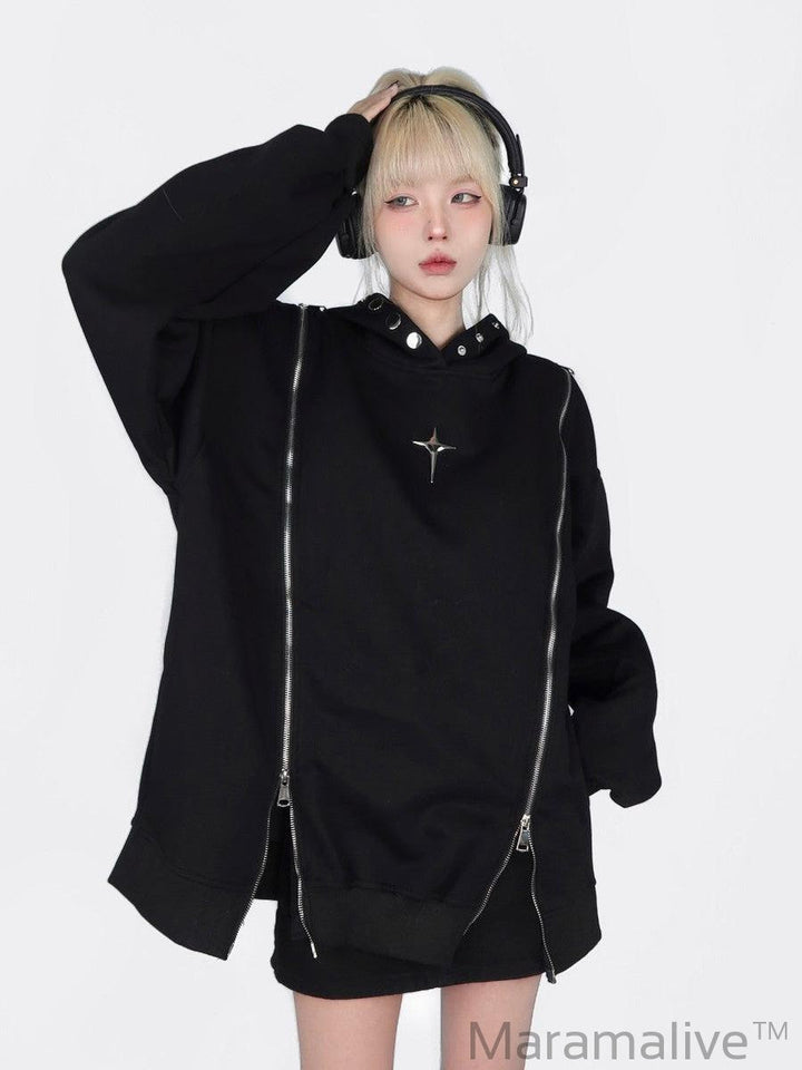 Hollow Out Shoulder-baring Hoodie Coat