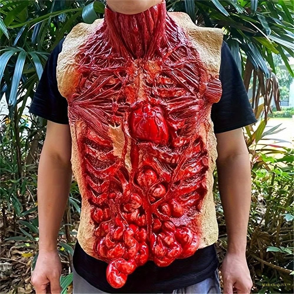 Horror Skeleton Costume: Bloody Torso Gory Zombie Chest Piece - Synthetic Rubber Material - Halloween Party Accessory