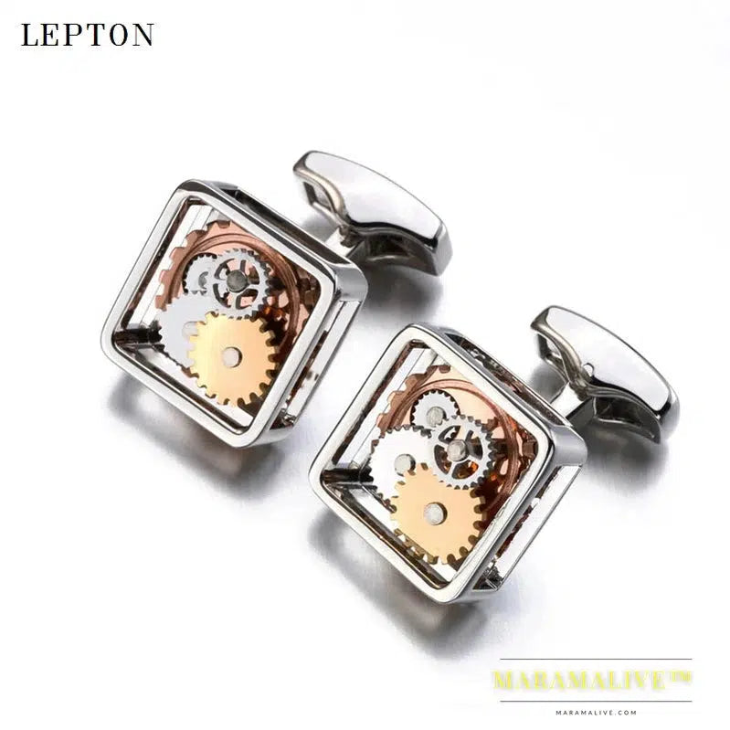 Hot Sale Square Steampunk Gear Cufflinks Lepton Watch Mechanism Cuff links for men Business wedding cufflinks Relojes gemelos