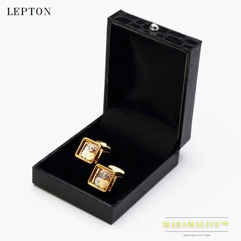 Hot Sale Square Steampunk Gear Cufflinks Lepton Watch Mechanism Cuff links for men Business wedding cufflinks Relojes gemelos