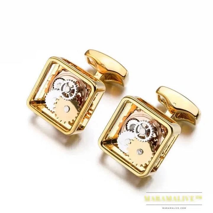 Hot Sale Square Steampunk Gear Cufflinks Lepton Watch Mechanism Cuff links for men Business wedding cufflinks Relojes gemelos