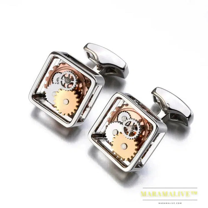 Hot Sale Square Steampunk Gear Cufflinks Lepton Watch Mechanism Cuff links for men Business wedding cufflinks Relojes gemelos