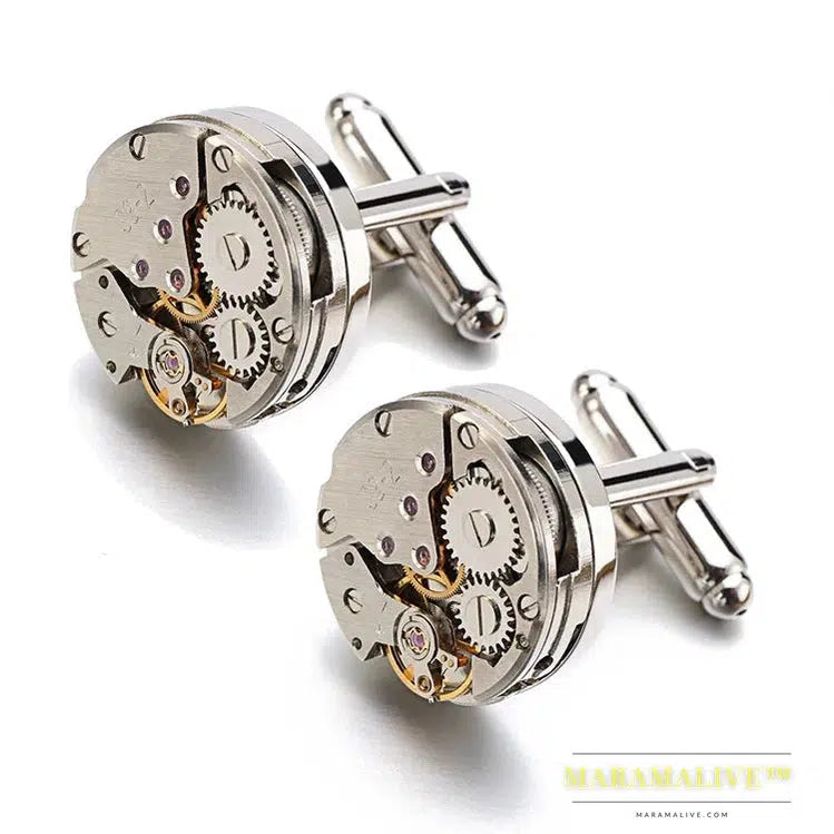 Hot Watch Movement Cufflinks Non-Functional Stainless Steel Steampunk Gear Watch Mechanism Cuff links for Mens Relojes gemelos