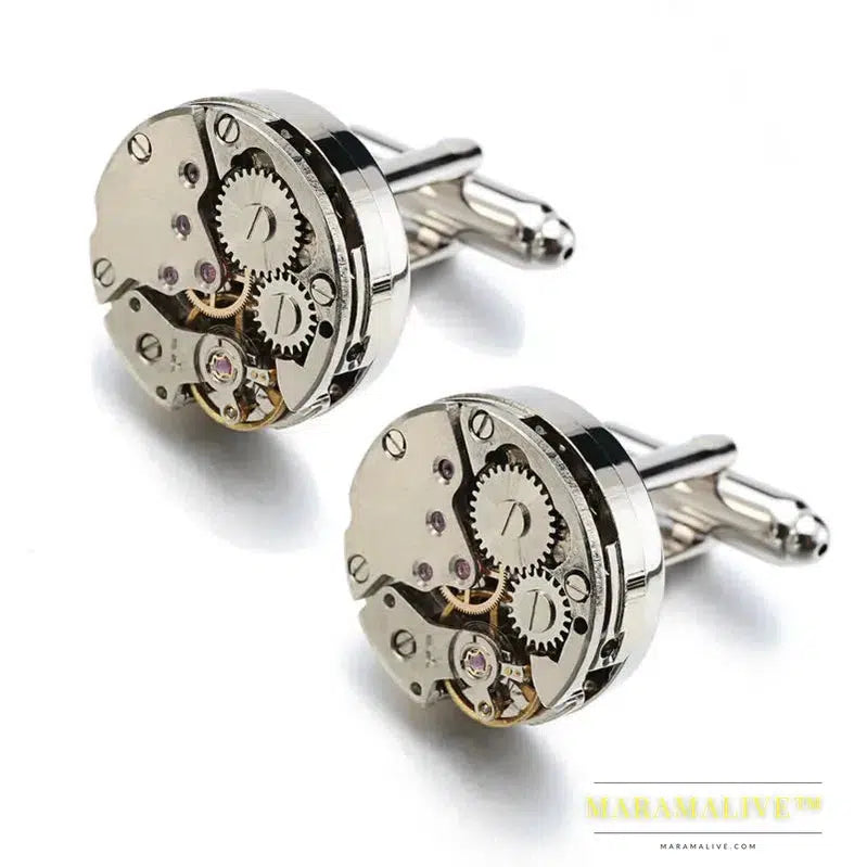 Hot Watch Movement Cufflinks Non-Functional Stainless Steel Steampunk Gear Watch Mechanism Cuff links for Mens Relojes gemelos