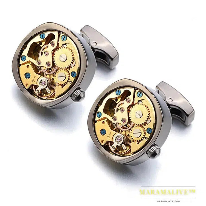 Hot Watch Movement Cufflinks Non-Functional Stainless Steel Steampunk Gear Watch Mechanism Cuff links for Mens Relojes gemelos