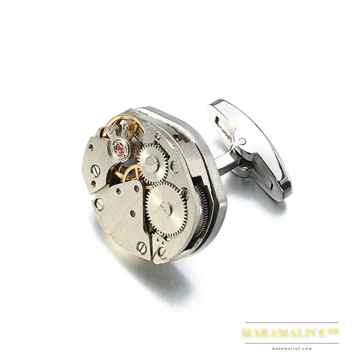 Hot Watch Movement Cufflinks for immovable Stainless Steel Steampunk Gear Watch Mechanism Cuff links for Mens Relojes gemelos