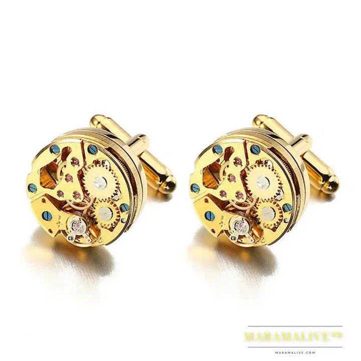 Hot Watch Movement Cufflinks for immovable Stainless Steel Steampunk Gear Watch Mechanism Cuff links for Mens Relojes gemelos