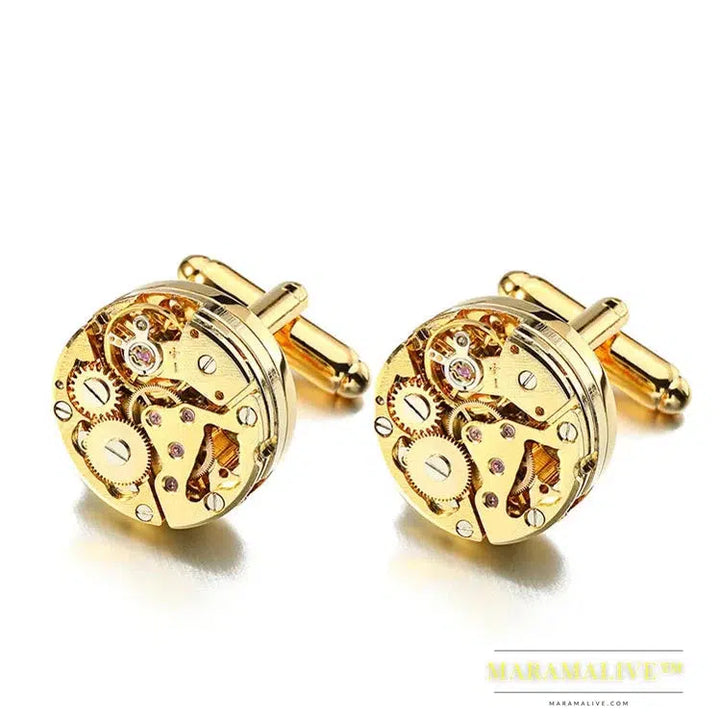 Hot Watch Movement Cufflinks for immovable Stainless Steel Steampunk Gear Watch Mechanism Cuff links for Mens Relojes gemelos