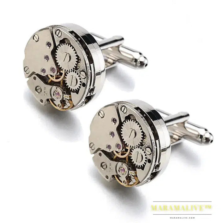 Hot Watch Movement Cufflinks for immovable Stainless Steel Steampunk Gear Watch Mechanism Cuff links for Mens Relojes gemelos