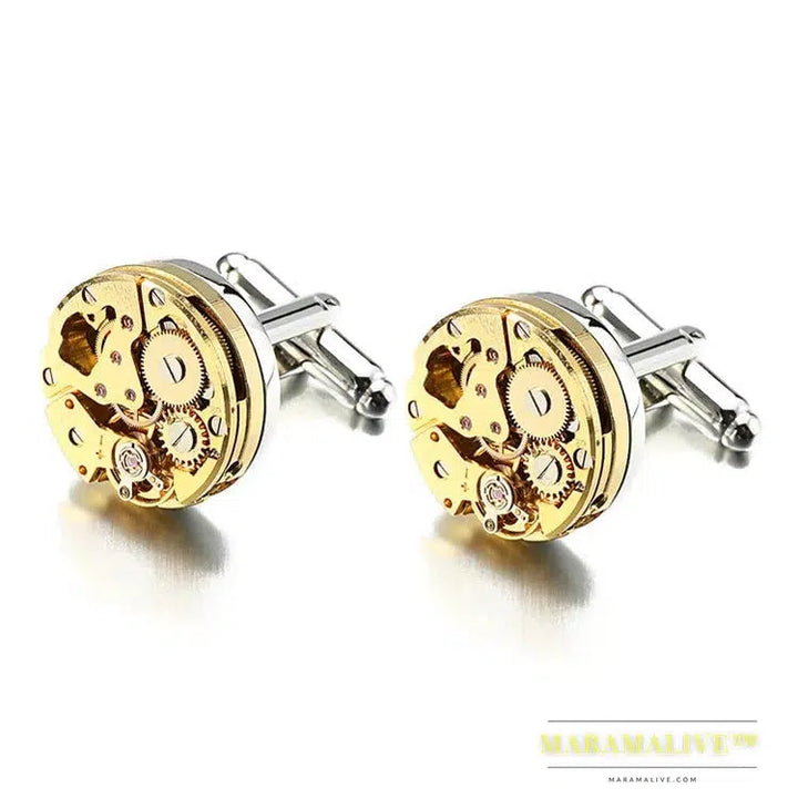 Hot Watch Movement Cufflinks for immovable Stainless Steel Steampunk Gear Watch Mechanism Cuff links for Mens Relojes gemelos