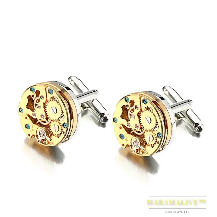 Hot Watch Movement Cufflinks for immovable Stainless Steel Steampunk Gear Watch Mechanism Cuff links for Mens Relojes gemelos