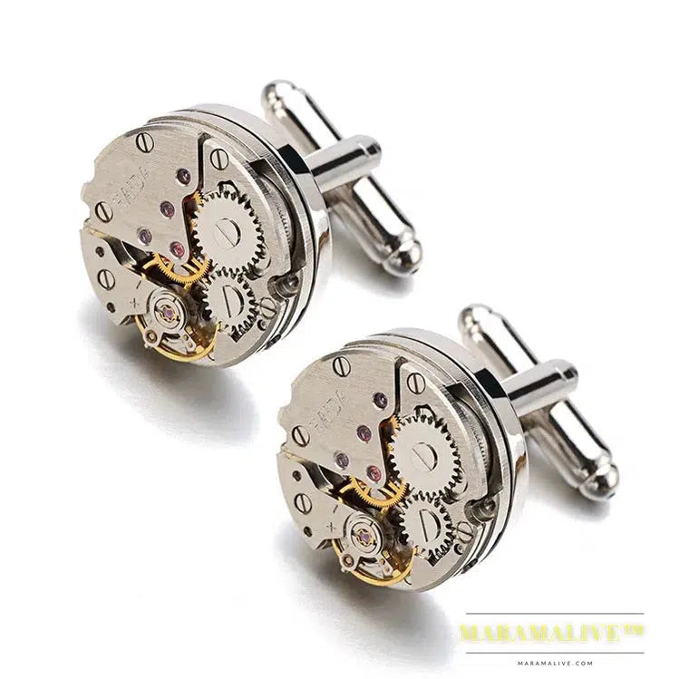 Hot Watch Movement Cufflinks for immovable Stainless Steel Steampunk Gear Watch Mechanism Cuff links for Mens Relojes gemelos