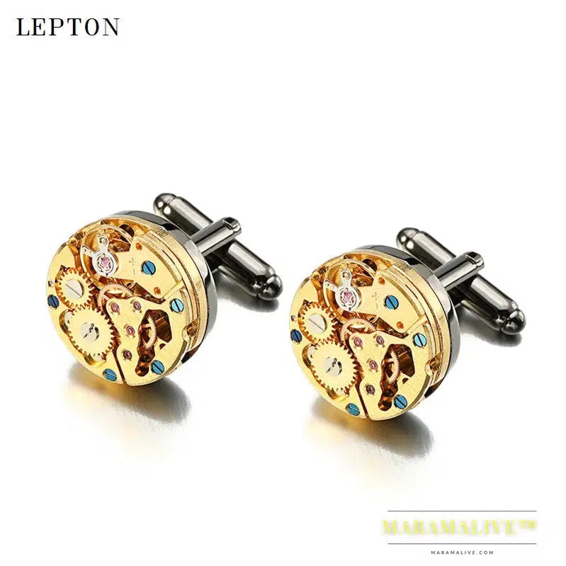 Hot Watch Movement Cufflinks for immovable Stainless Steel Steampunk Gear Watch Mechanism Cuff links for Mens Relojes gemelos