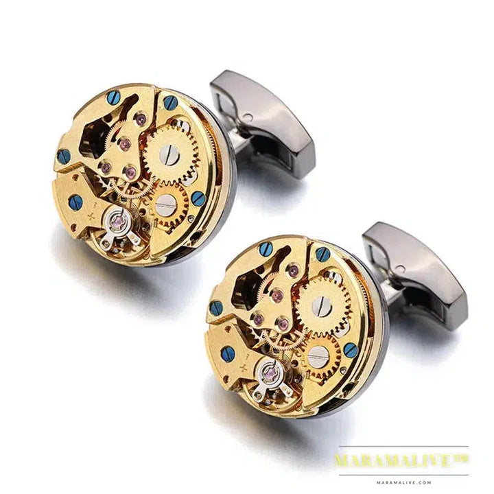 Hot Watch Movement Cufflinks for immovable Stainless Steel Steampunk Gear Watch Mechanism Cuff links for Mens Relojes gemelos