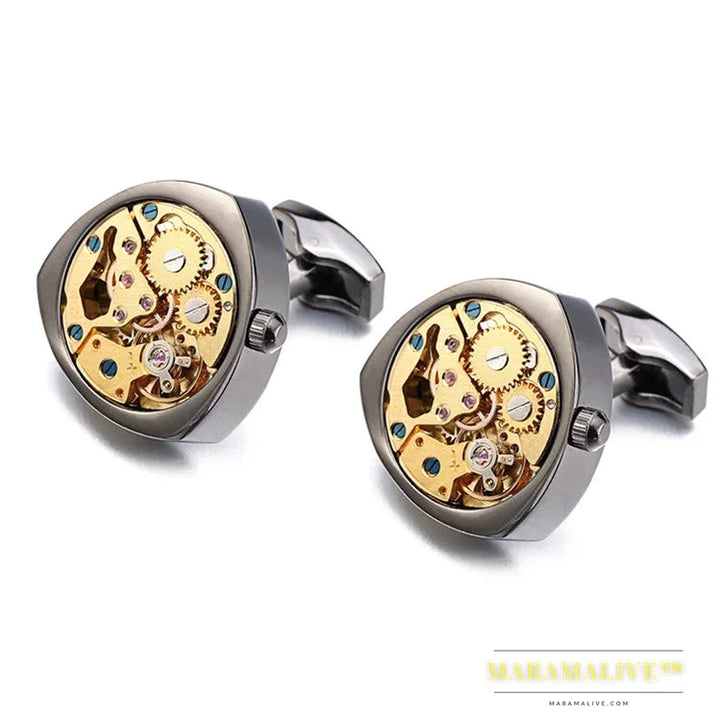 Hot Watch Movement Cufflinks for immovable Stainless Steel Steampunk Gear Watch Mechanism Cuff links for Mens Relojes gemelos