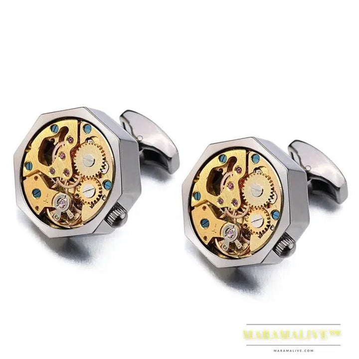 Hot Watch Movement Cufflinks for immovable Stainless Steel Steampunk Gear Watch Mechanism Cuff links for Mens Relojes gemelos