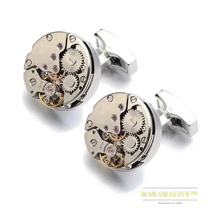 Hot Watch Movement Cufflinks for immovable Stainless Steel Steampunk Gear Watch Mechanism Cuff links for Mens Relojes gemelos