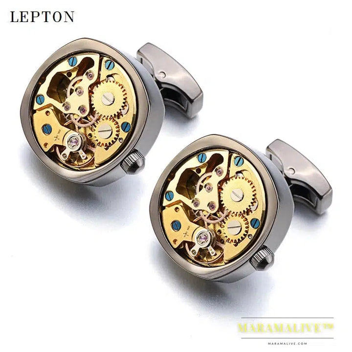 Hot Watch Movement Cufflinks for immovable Stainless Steel Steampunk Gear Watch Mechanism Cuff links for Mens Relojes gemelos