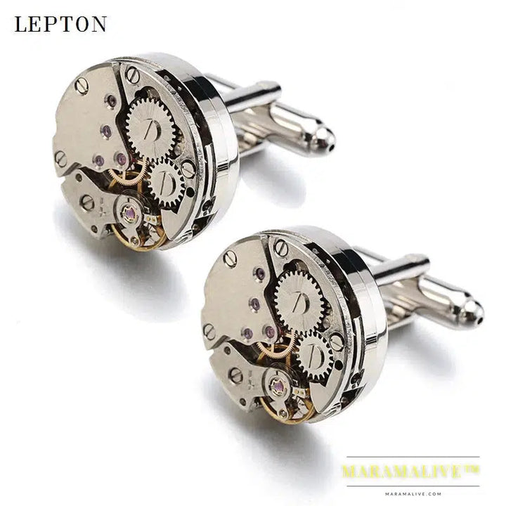 Hot Watch Movement Cufflinks for immovable Stainless Steel Steampunk Gear Watch Mechanism Cuff links for Mens Relojes gemelos