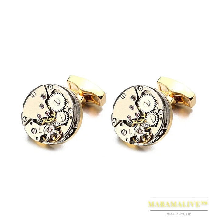 Hot Watch Movement Cufflinks for immovable Stainless Steel Steampunk Gear Watch Mechanism Cuff links for Mens Relojes gemelos