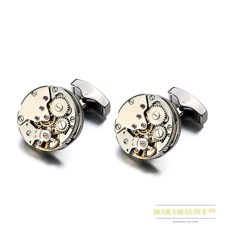 Hot Watch Movement Cufflinks for immovable Stainless Steel Steampunk Gear Watch Mechanism Cuff links for Mens Relojes gemelos