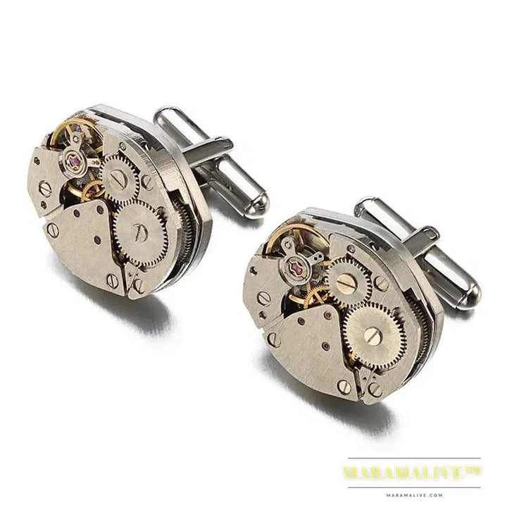 Hot Watch Movement Cufflinks for immovable Stainless Steel Steampunk Gear Watch Mechanism Cuff links for Mens Relojes gemelos