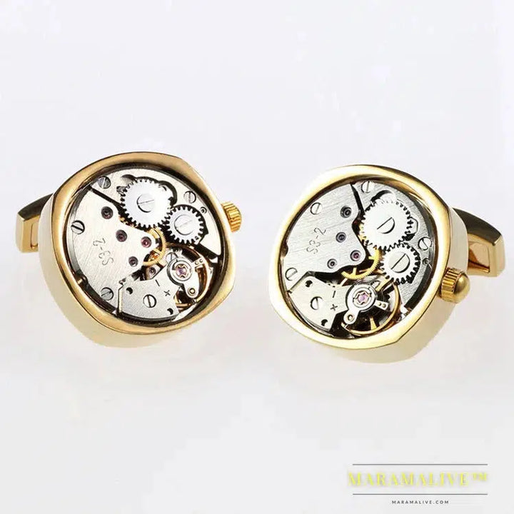 Hot Watch Movement Cufflinks of immovable Lepton Stainless Steel Can't Move Steampunk Gear Watch Mechanism Cufflinks for Mens