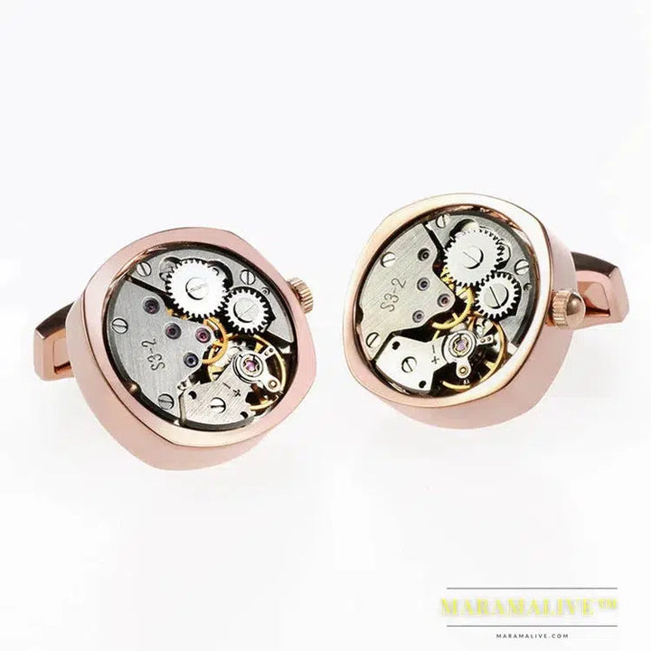 Hot Watch Movement Cufflinks of immovable Lepton Stainless Steel Can't Move Steampunk Gear Watch Mechanism Cufflinks for Mens