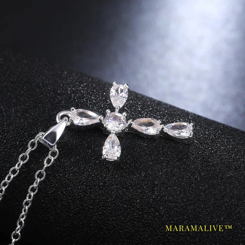 Huitan Classic Cross High Quality Cubic Zirconia Pendant Necklace for Women Wedding Bijouterie Gorgeous Female Stylish Jewelry