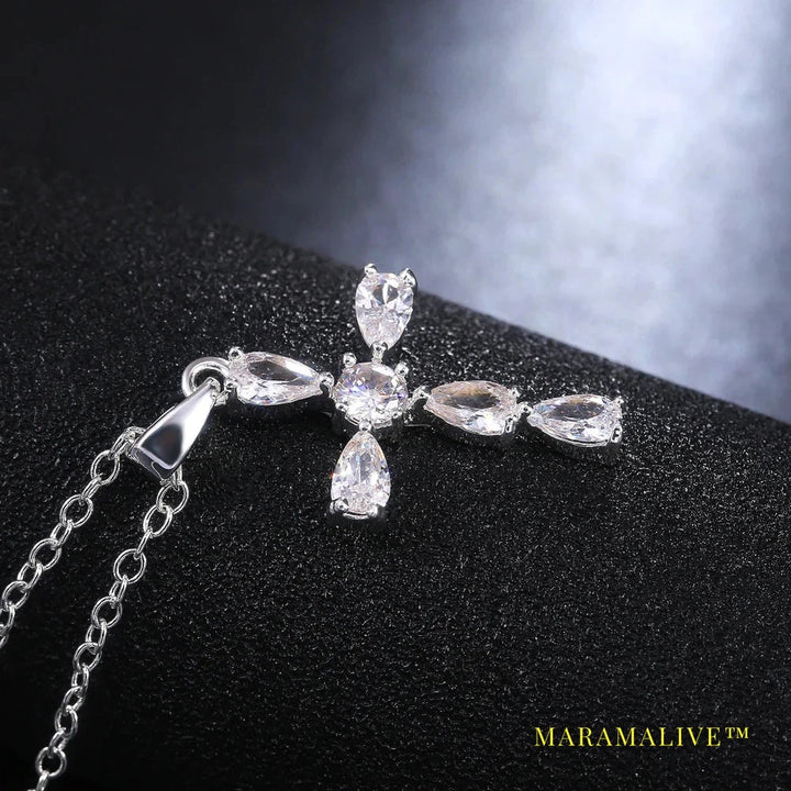 Huitan Classic Cross High Quality Cubic Zirconia Pendant Necklace for Women Wedding Bijouterie Gorgeous Female Stylish Jewelry