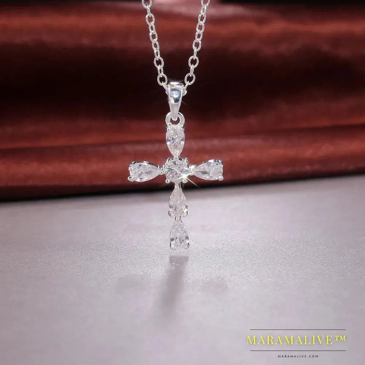 Huitan Classic Cross High Quality Cubic Zirconia Pendant Necklace for Women Wedding Bijouterie Gorgeous Female Stylish Jewelry