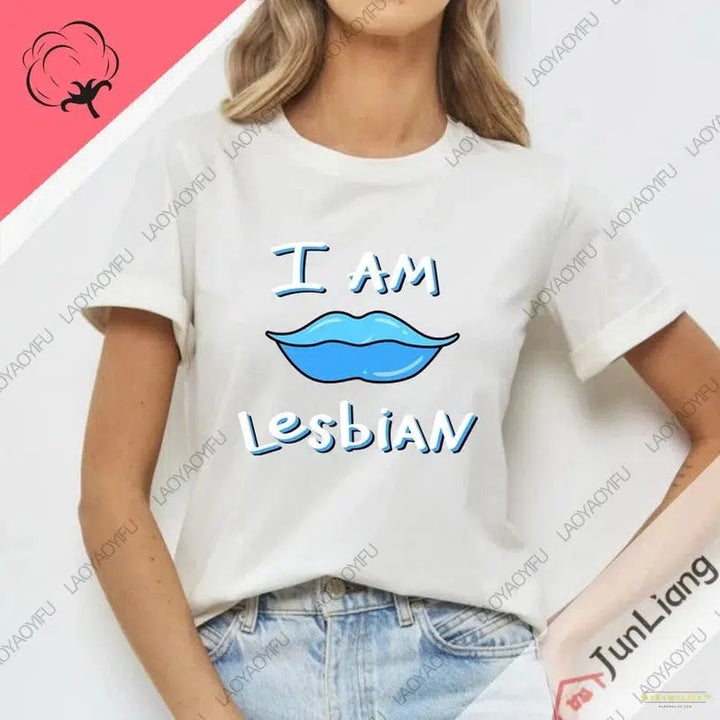 I Am A Lesbian Top Y2k Clothes for Women 100% Cotton Goth Women's Clothing Offers T-shirts Harajuku Fashion Woman Tops Shirt