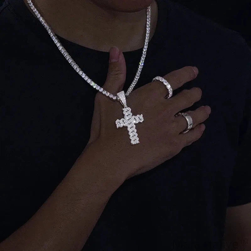 Iced Moissanite Cross Pendant - Hip Hop Style