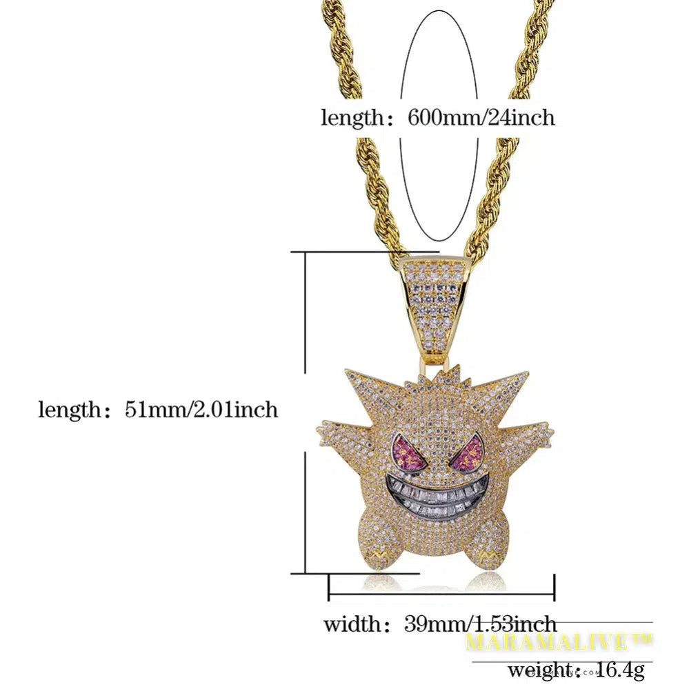 Iced Out Pendant Necklace Men With Tennis Chain Hip Hop/Punk Gold Silver Color Charms Jewelry Gifts