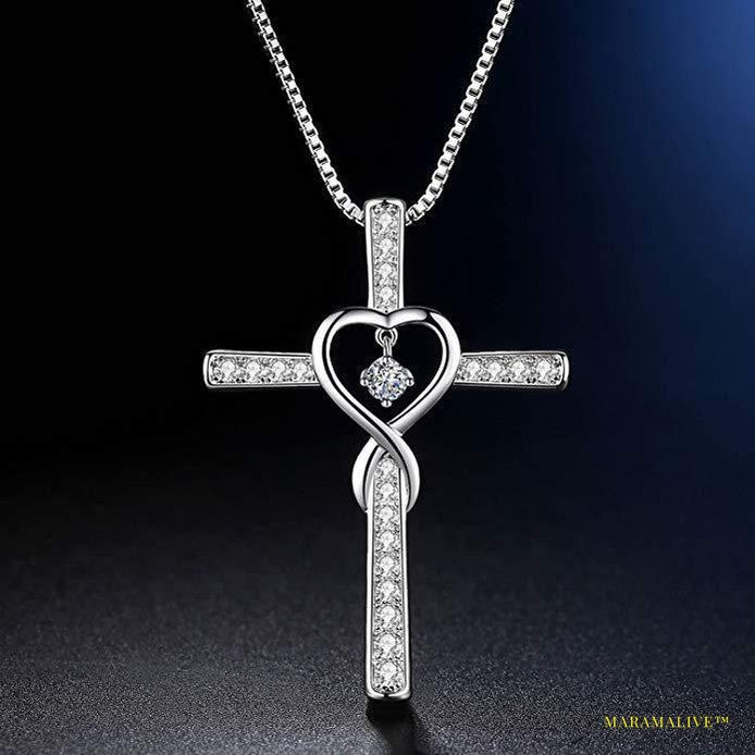 Infinity Love God We Trust Christian Cross Birthstone Crystal Pendant Necklace Colour Gems Zircon Heart Necklace Women Jewelry